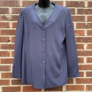 Talbots Blue V-Neck Pockets Textured Pure Silk Blazer Size 12